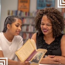 Adult Female reading with a teenage female. Mentors have a positive impact and reading can impact youth for a lifetime!