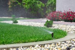 Sprinklers watering grass for landscape maintenance